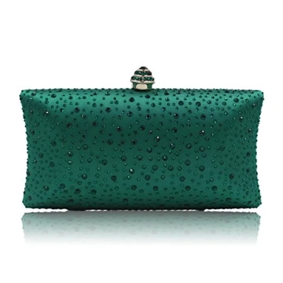 Image of Fashion Womens Glitter Clutch Bag Crystal Diamante Rhinestone Sparkly Evening Bridal Prom Party Handbag Purse (Green)
