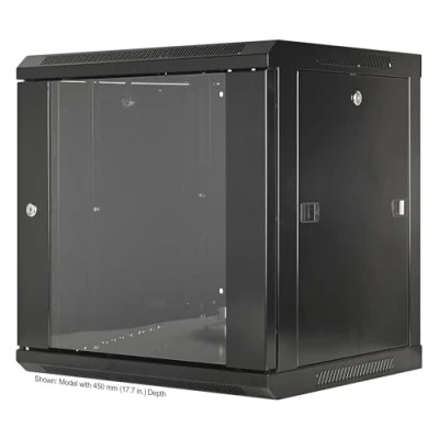 Image of Intellinet Network Cabinet, Wall Mount (Standard), 9U, 600 mm Deep, Black, Assembled, Max 60 kg, Metal &amp; Glass Door, Back Panel, Removeable Sides, Suitable also for use on a desk or floor, 19 Inch