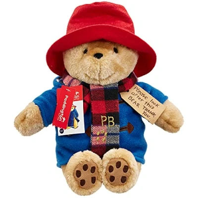 Image of Rainbow Designs Commemorative Paddington Bear Teddy with Scarf Inspired by Peggy Fortnum&#039;s Illustrations Premium Quality, Large Cuddly Toy