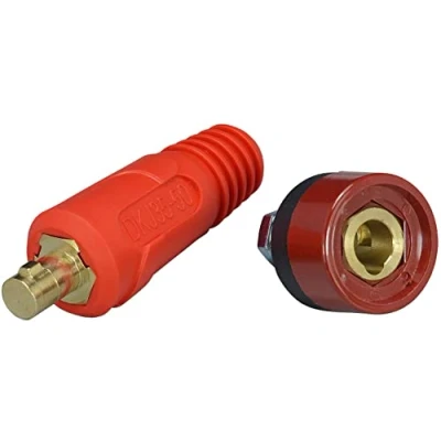 Image of RIVERWELD TIG Dinse Cable Connector Plug and Socket DKJ35 50 &amp; DKZ35 with Red Color Quick Fitting 2pcs