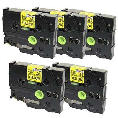 Image of 5X Compatible Label Tapes TZ 621 TZe Black on Yellow 9mm x 8m for PT 1000 1005 1010 3600 9600 D210 D210VP D600VP E100 E300VP E550WVP H101C H101GB H105 H110 H300 H500 P700 P750W