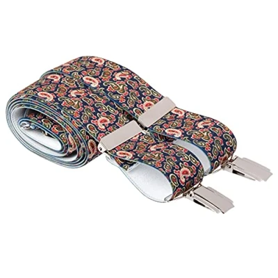 Image of Navy Blue Paisley Trouser Braces 4 Silver Clips 44 Inches Long (Standard (44 Long), Blue)