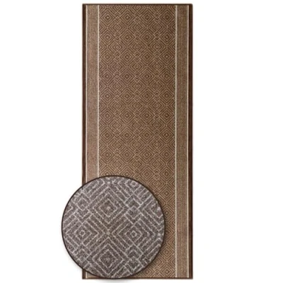 Image of Floordirekt Carpet Runner with Pattern Custom Made Fine Loop Rug for Kitchen, Hallway &amp; Living Room Ornamental Vintage Oriental Grid (80 x 200 cm, Olympus Brown)
