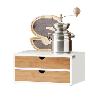 Image of SoBuy® FRG180 WN Coffee Machine Stand &amp; Pod Capsule Teabags Box Holder Organizer with 2 Drawers, W30 x D20 xH14cm