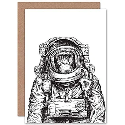 Image of Wee Blue Coo Chimpanzee Astronaut Space Animal Greeting Card With Envelope Inside Premium Quality