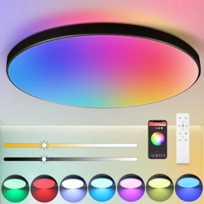 Image of CANMEIJIA LED Ceiling Light IP44, 12 Inch 24W Smart Lights RGB Dimmable with Remote Control Bathroom 3000 6500K 2520LM for Living Room Bedroom Kitchen Hallway Round,Black