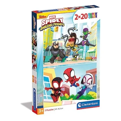 Image of Clementoni 24794 2x20pcs Supercolor Marvel Spidey and His Amazing Friends 2 X 20 Piece Jigsaw Puzzle for Kids Age 3, Multicolor, Medium