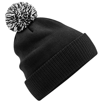Image of Beechfield Recycled Snowstar Beanie Stylish Ribbed Cuff Black/White
