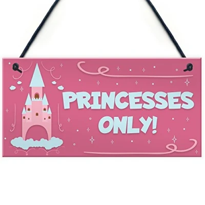 Image of RED OCEAN Princesses Only Hanging Plaque Door Nursery Bedroom Sign Gift Baby Girls Fairytale Decor