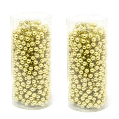 Image of Pack Of 2 Gold Christmas Tree Bead Chain Traditional Hanging Garland Decoration String 7.5m