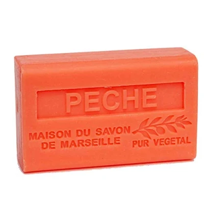 Image of Maison du Savon de Marseille French Soap made with Organic Shea Butter Moisturising for Soft Skin Peach Fragrance 125 Gram Bar