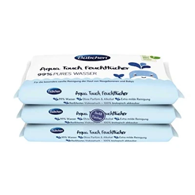 Image of Bübchen Aqua Touch Wet Wipes for Newborns and Babies with 99% Pure Water (Pack of 3 x 48)