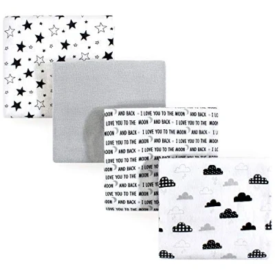 Image of Hudson Baby Unisex Cotton Flannel Receiving Blankets, 4 Pack, Moon and Back, One Size