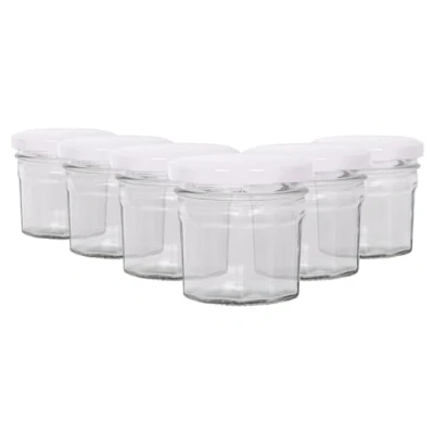 Image of Argon Tableware Glass Jam Jars with Airtight White Lids 90ml Pack of 6 Empty Screw Top Kitchen Storage Jar for Food, Honey, Spice, Pickling, Preserving, Candle Making