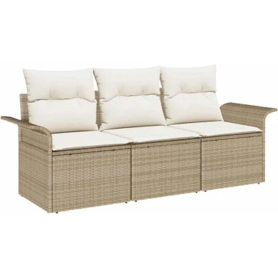 Image of vidaXL 3 Piece Garden Sofa Set with Cushions Beige Poly Rattan