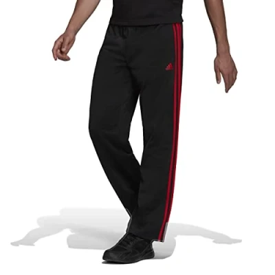 Image of adidas Men&#039;s Big &amp; Tall Essentials Warm Up Open Hem 3 Stripes Tracksuit Bottoms, Black/Scarlet, Medium/Tall