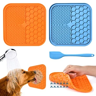 Image of AiQInu Dog Lick Mat with Suction Cup, Pack of 2 BPA Free 1 Silicone Spatula, Slow Feeder Mat, Cat for Bathing, Training, Grooming &amp; Claw Care (Small)