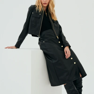 Image of Barbour International Aria Faux Leather Midi Skirt UK 12