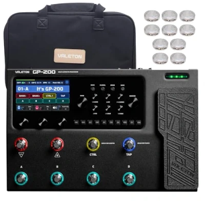 Image of Valeton Multi Effects Guitar Pedal Processor Bass Amp Modeling IR Cabinets Simulation with FX Loop MIDI I/O OTG USB Audio Interface Bag,10Pcs Footswitch Toppers GP 200