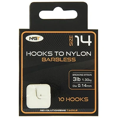 Image of x10 NGT Barbless Hooks to Nylon in Size 14