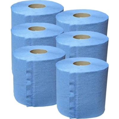 Image of Blue Rolls 2ply Embossed Centre Feed Hygiene, Commercial/Kitchen Use Paper Hand Towel (Pack of 6) mynutri