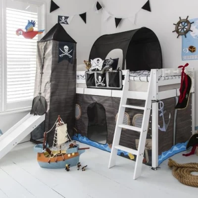 Image of Noa and Nani Midsleeper Cabin Bed with Slide Pirate Hideaway Tent, Tower Tunnel (White)