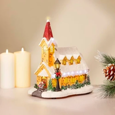 Image of Marco Paul Christmas Village Scene Traditional Church Light up Battery Powered LED for Chirstmas Home Decor, Table Decor