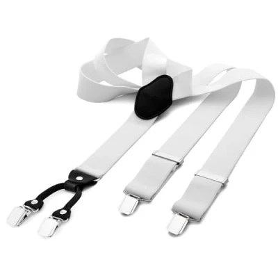 Image of DonDon Mens Braces Suspenders 3,5 cm 1,38&quot; Wide 4 Clips with Leather in Y Form Elasticated and Adjustable Length White
