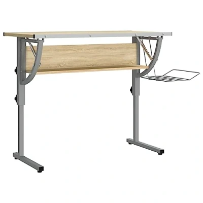 Image of vidaXL Craft Desk Adjustable Desktop and Robust Frame, Durable Engineered wood Powder Coated Steel Construction, Ideal for Study, Home Office or Studio Sonoma Oak &amp; Grey