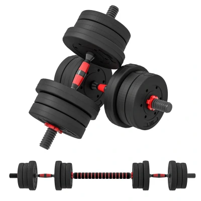 Image of HOMCOM 20kg 2 IN 1 Adjustable Dumbbells Weight Set, Dumbbell Hand Barbell for Body Fitness, Lifting Training Home, Office, Gym, Black