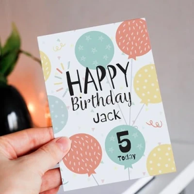 Image of Personalised Happy Birthday Balloon Greeting Card For Him, Her, Kids, Party, Children