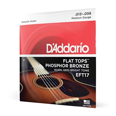 Image of D&#039;Addario Guitar Strings Acoustic Flat Tops Phosphor Bronze For 6 String Warm, Semi Bright Tone EFT17 Medium, 13 56