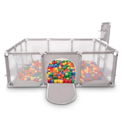 Image of Selonis Baby Playpen Big Size Playground with 100 Balls for Kids, Grey:Yellow/Green/Blue/Red/Orange