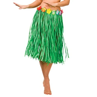 Image of Hawaiian Grass Hula Style Skirt 60cm Long Green Fancy Dress Luau Beach Party