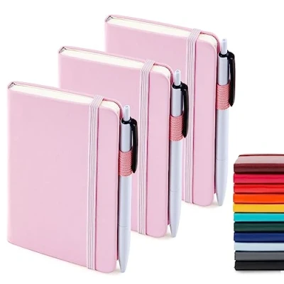 Image of feela 3 Pack A6 Pocket Notebooks, Hardback Lined Small Notebooks with Dividers and Black Pens, Classic Ruled Mini Notepads Journal Bulk, for Office School Writing Plans Memos, 9 X 14cm, Rose Pink