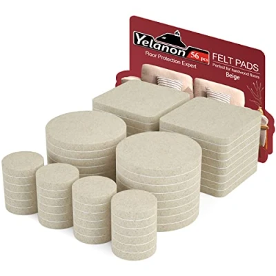 Image of Yelanon Felt Furniture Pads 56Pcs(25+50) mm Self Adhesive, Chair Pads, Anti Scratch Floor Protectors for Feet Legs, Hardwoods Floors, Beige