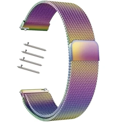 Image of HLXJR Metal Mesh Watch Band Stainless Steel Strap with Magnetic Clasp for Men and Women 14mm 16mm 18mm 20mm 22mm 24mm Black Gold Silver, Gold, 22mm, Bracelet