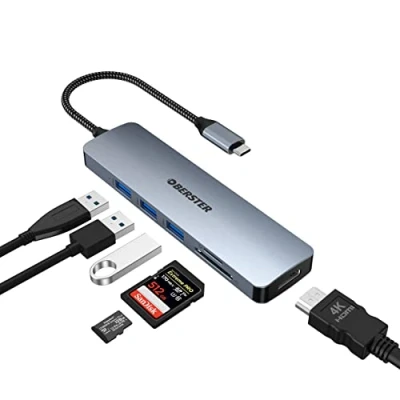 Image of HOPDAY USB C Hub, 6 in 1 Adapter for MacBook Air/Pro, Dual Display 100K HDMI Docking Station