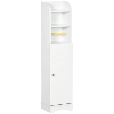Image of kleankin Slim Bathroom Storage Cabinet with 2 Open Shelves and Toilet Paper Roll Holder, Freestanding Unit Adjustable Shelf, 23 x 18 100 cm, White