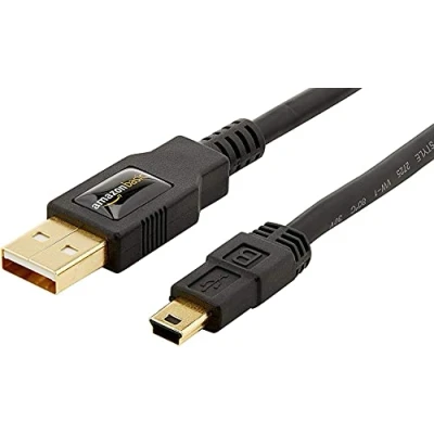 Image of Amazon Basics USB A to Mini 2.0 Fast Charging Cable, 480Mbps Transfer Speed with Gold Plated Plugs, 0.9 m, Black