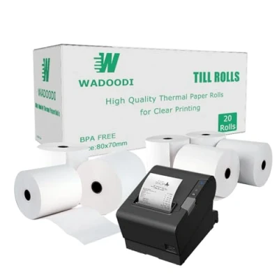 Image of 80 x 70mm 12.7mm Thermal Paper Till Receipt Rolls for EPOS Printer, POS Terminal, Cash Register (80)