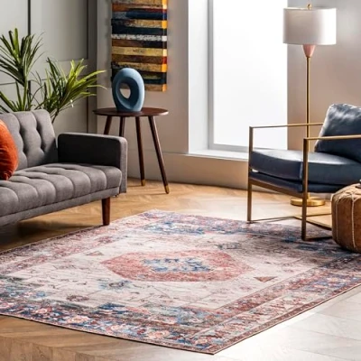 Image of nuLOOM Eliza Machine Washable Traditional Medallion Ultra Thin Area Rug, 5x8, Multi