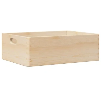 Image of vidaXL Wooden Box with Handles Solid Pine Wood Storage Crate 40x30x13 cm, Rustic Brown Chest, Versatile Organizer for Bedroom/Office