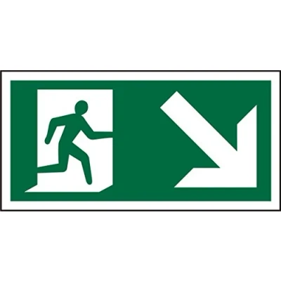 Image of Seco Fire Exit Man Running Right &amp; Arrow Pointing Down Pictogram Sign, 200mm x 100mm Self Adhesive Vinyl