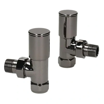 Image of Luxury Black Nickel Angled Towel Rail Radiator Valve Heavy Pattern 15MM X 1/2&quot; Pair Twin Pack