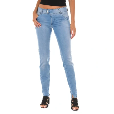 Image of Met Womens Long denim pants worn effect made of elastic fabric 70DBF0518 woman Blue Cotton Size 27 (Waist)