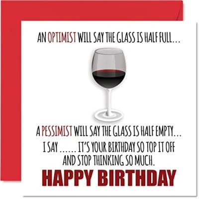 Image of Funny Birthday Cards for Men Women Wine Philosophy Happy Card Work Colleague Friend Auntie Uncle Mum Dad Brother Sister, 145mm x Joke Humour Banter Bday Greeting