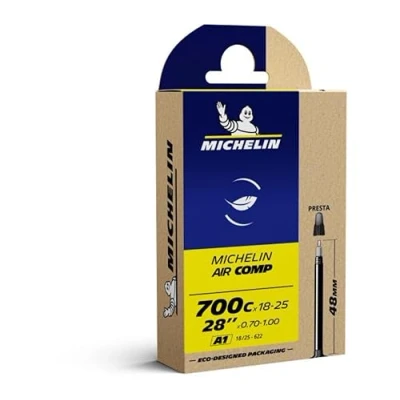 Image of MICHELIN Camera A1 AirCOMP 700 x 18 25 V. Presta 48 mm Valves, Sport, Black (Black), One Size