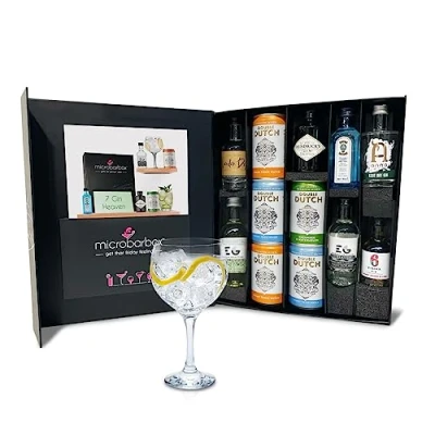 Image of MicroBarBox 7 Gin Heaven Gift Set in a Premium Luxury Box Gifts, Gifts for Women Features: Hendrick&#039;s Gin, 6 O&#039;Clock, Bombay Sapphire, Edinburgh, Anno, Real English Gins
