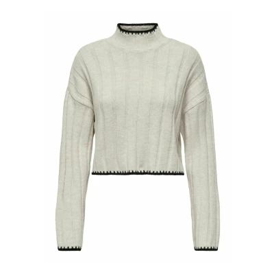 Image of ONLY Onlchick Stitch Highneck Jumper, Women&#039;s, Size: Small, Pumice stone